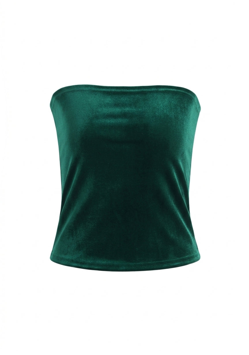 Green Strapless Velvet Bandeau Tube Top for Infinity Convertible Multiway Dress