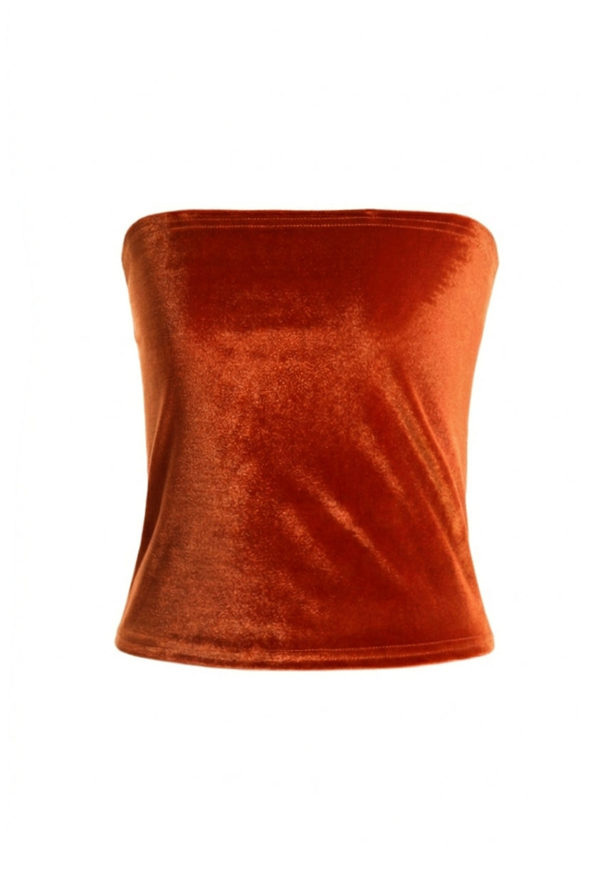 Orange Strapless Velvet Bandeau Tube Top for Infinity Convertible Multiway Dress